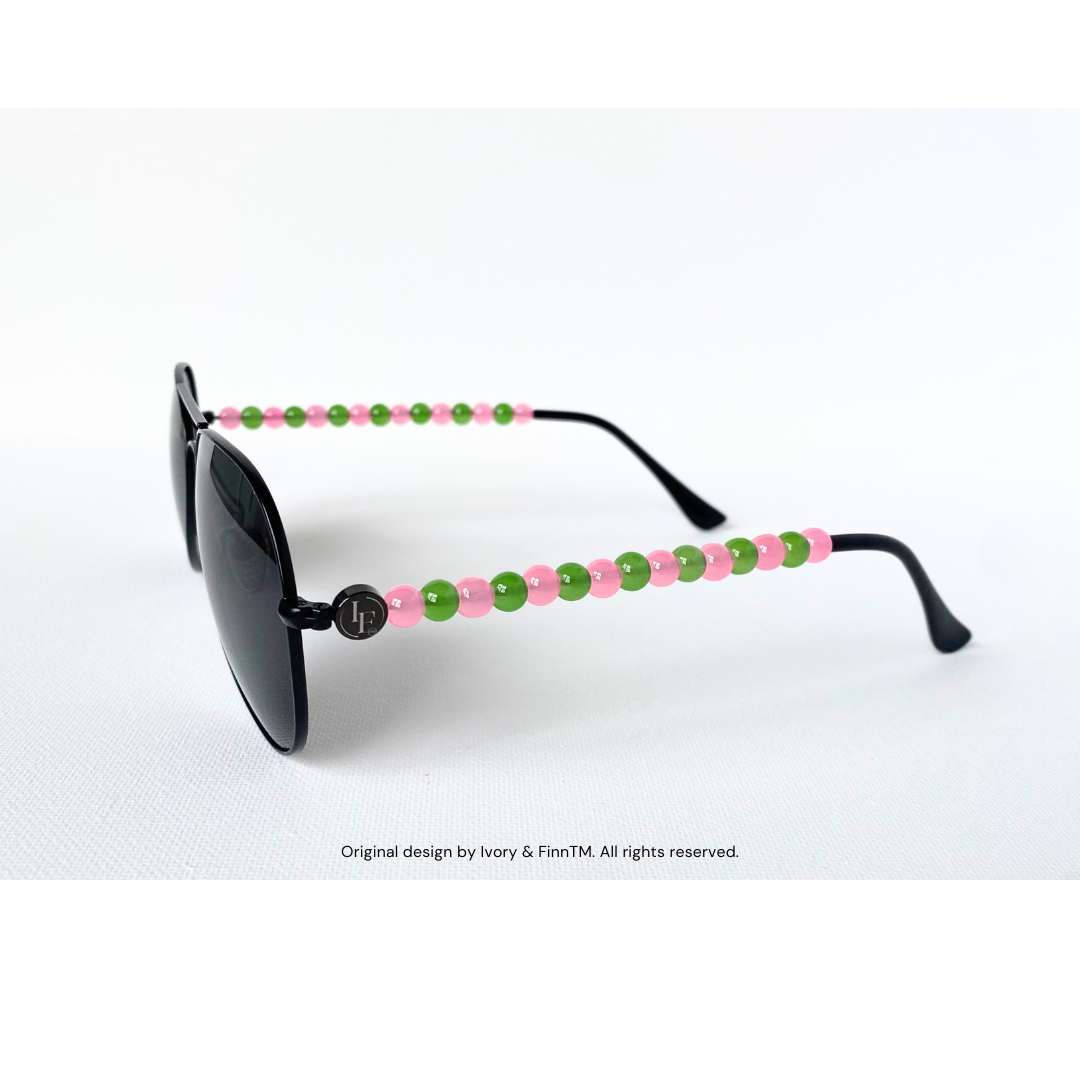 Pretty Girl Chic Pink and Green Beaded Sunglasses by Ivory & Finn™