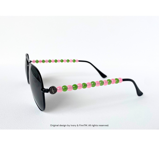 Pretty Girl Chic Pink and Green Beaded Sunglasses by Ivory & Finn™